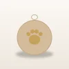 Flat wooden pet memorial ornament with a paw outline and a twine loop, on a warm ivory surface