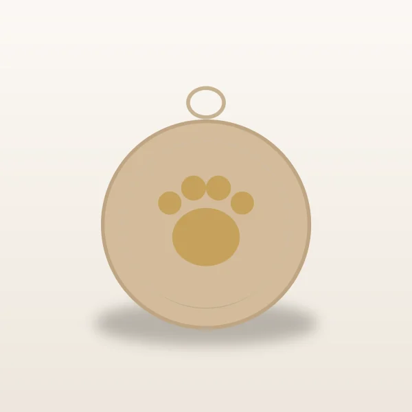 Flat wooden pet memorial ornament with a paw outline and a twine loop, on a warm ivory surface